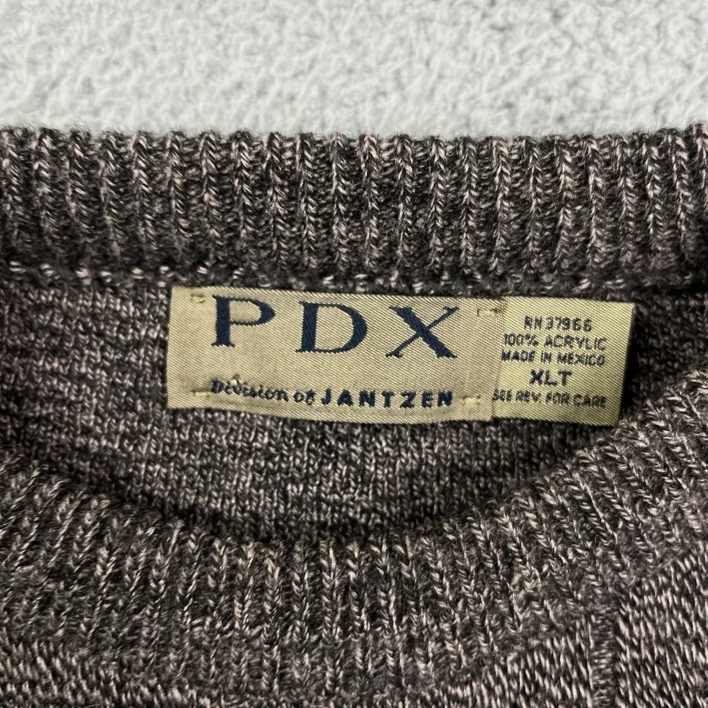 Vtg 90s PDX Jantzen Gray Knit Sweater Triangle Geometric Pullover Grandpa XLT‎